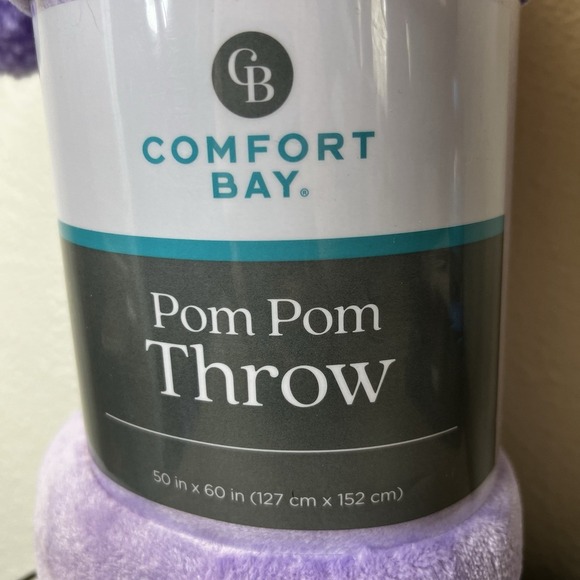 NWT Comfort Bay Pom Pom Throw Fleece Blanket Purple 50" x 60" - Picture 2 of 5